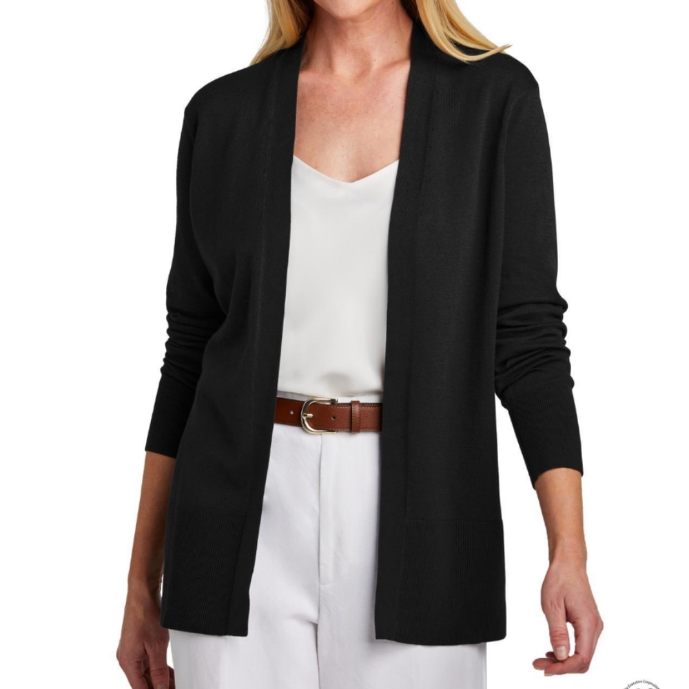 Brooks Brothers Long Line Black Cardigan Pima Cotton Open Front Women's Small